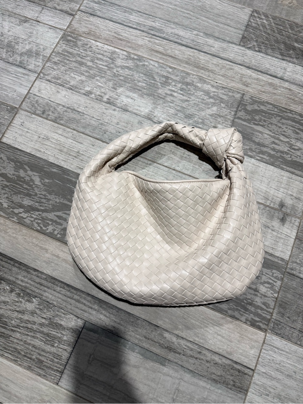 Woven Knot-Handle Hobo Bag in Ivory